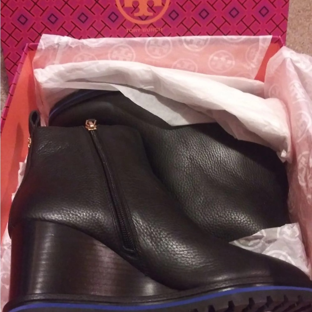 Tory Burch Black and Blue Wedge Boots - Picture 4 of 7